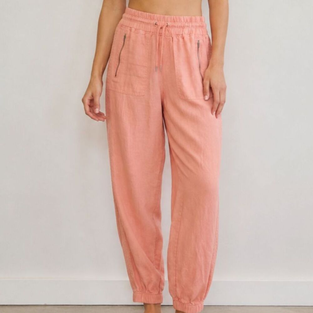 Athleta Cabo Linen Jogger Pants Peach Size 4